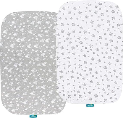 Bassinet Fitted Sheets Compatible with Maxi-Cosi Iora Bedside Bassinet, 2 Pack, 100% Organic Cotton