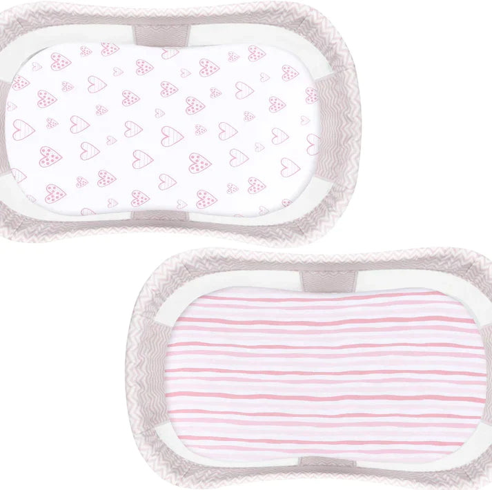 Bassinet Sheets - Fit Baby Trend Lil Snooze Deluxe III for Twins Bassinet, 2 Pack, 100% Jersey Cotton, Pink & White - Biloban Online Store