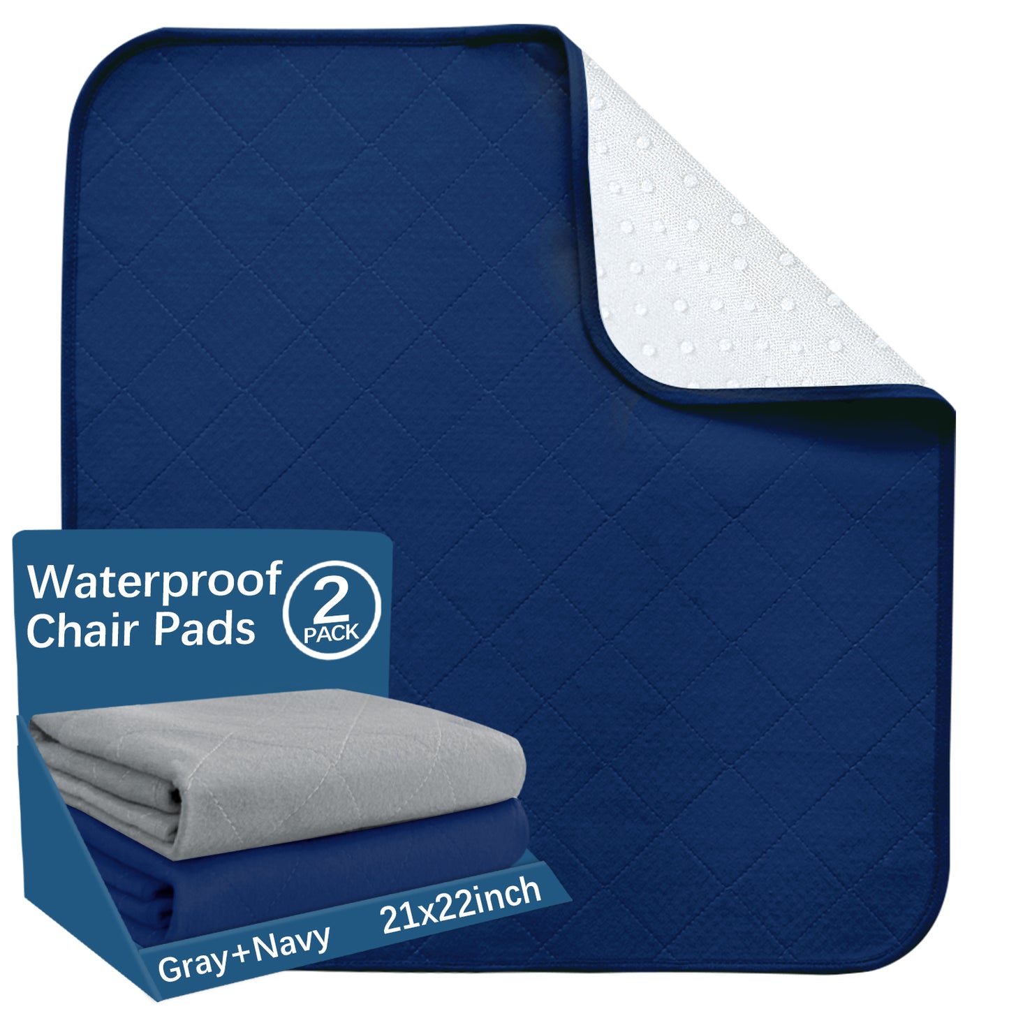 Washable Reusable Bed Pad - 22" x 21", Incontinence Underpads, Waterproof Chuck Pads, Seat Protector with Non-slip Back for Adults, Elderly, Kids and Pets, Machine Washable, Navy - Biloban Online Store