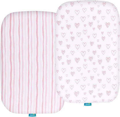 Bassinet Sheets - Fit Bellababy Bedside Sleeper, 2 Pack, 100% Jersey Cotton, Pink & White - Biloban Online Store