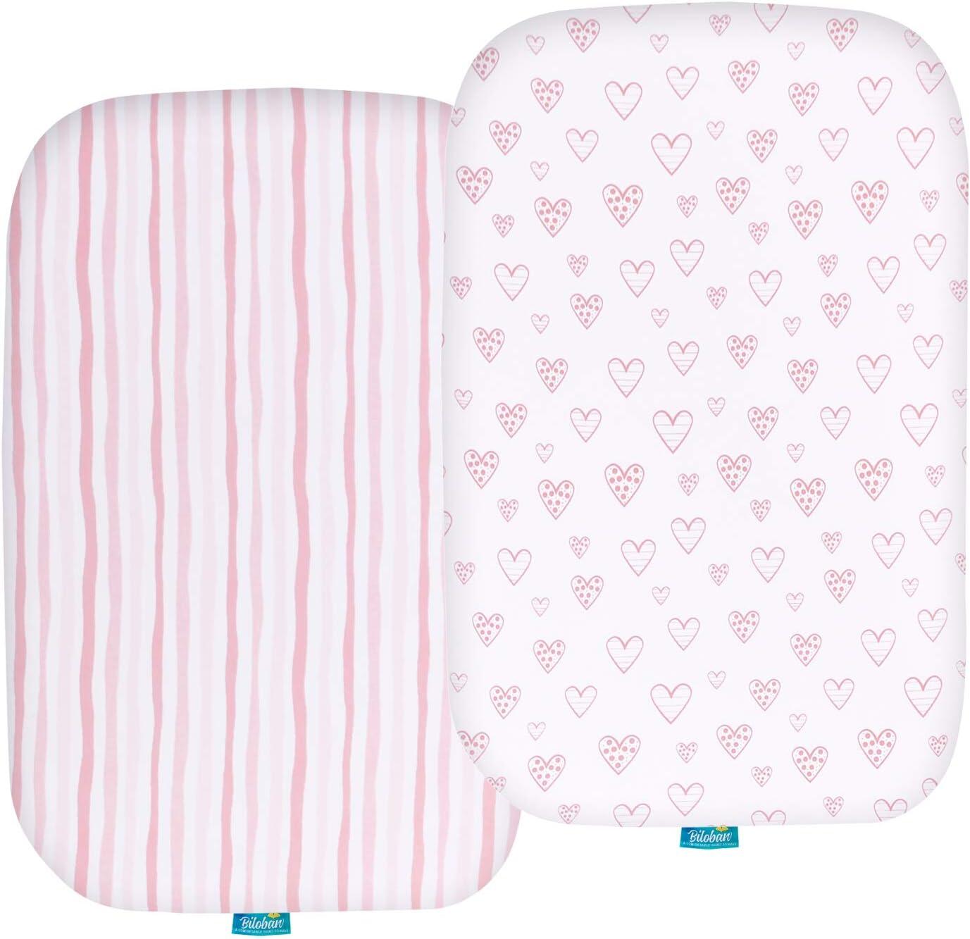 Bassinet Sheets - Fit AMKE Baby Bassinets (19"X33"), 2 Pack, 100% Jersey Cotton, Pink & White - Biloban Online Store