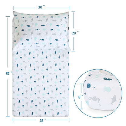 Toddler Sheet Sets 2 Piece - Includes a Crib Fitted Sheet and Pillowcase Whale