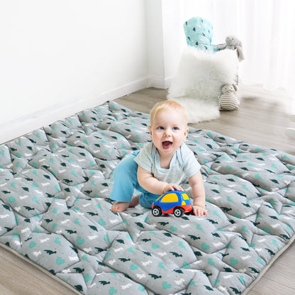 Baby Play Mat | Playpen Mat - 72'' x 59'', Thicker Padded Tummy Time Activity Mat for Infant & Toddler, Grey Dinosaur - Biloban Online Store