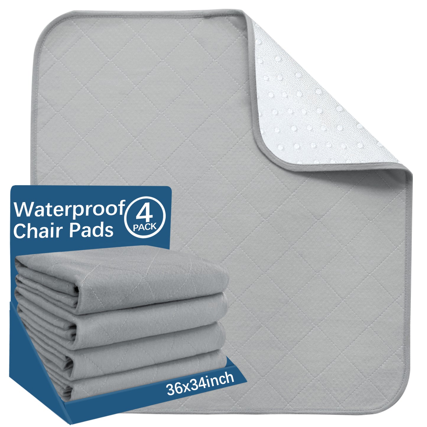 Washable Reusable Bed Pad - 4 Pack, 22" x 21", Incontinence Underpads, Waterproof Chuck Pads, Seat Protector with Non-slip Back for Adults, Elderly, Kids and Pets, Machine Washable, Grey - Biloban Online Store