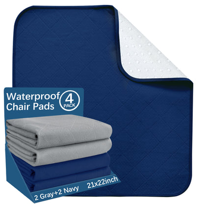 Washable Reusable Bed Pad - 4 Pack, 22" x 21", Incontinence Underpads, Waterproof Chuck Pads, Seat Protector with Non-slip Back for Adults, Elderly, Kids and Pets, Machine Washable, Navy - Biloban Online Store