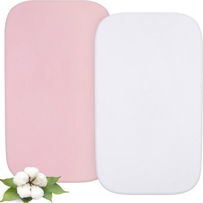 Bassinet Sheets - Fit Cuddor Bedside Bassinet, 2 Pack, 100% Organic Cotton, Pink & White - Biloban Online Store