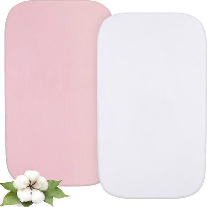 Bassinet Sheets - Fit AMKE 3 in 1 Baby Bassinets (20"X35"), 2 Pack, 100% Organic Cotton, Pink & White - Biloban Online Store