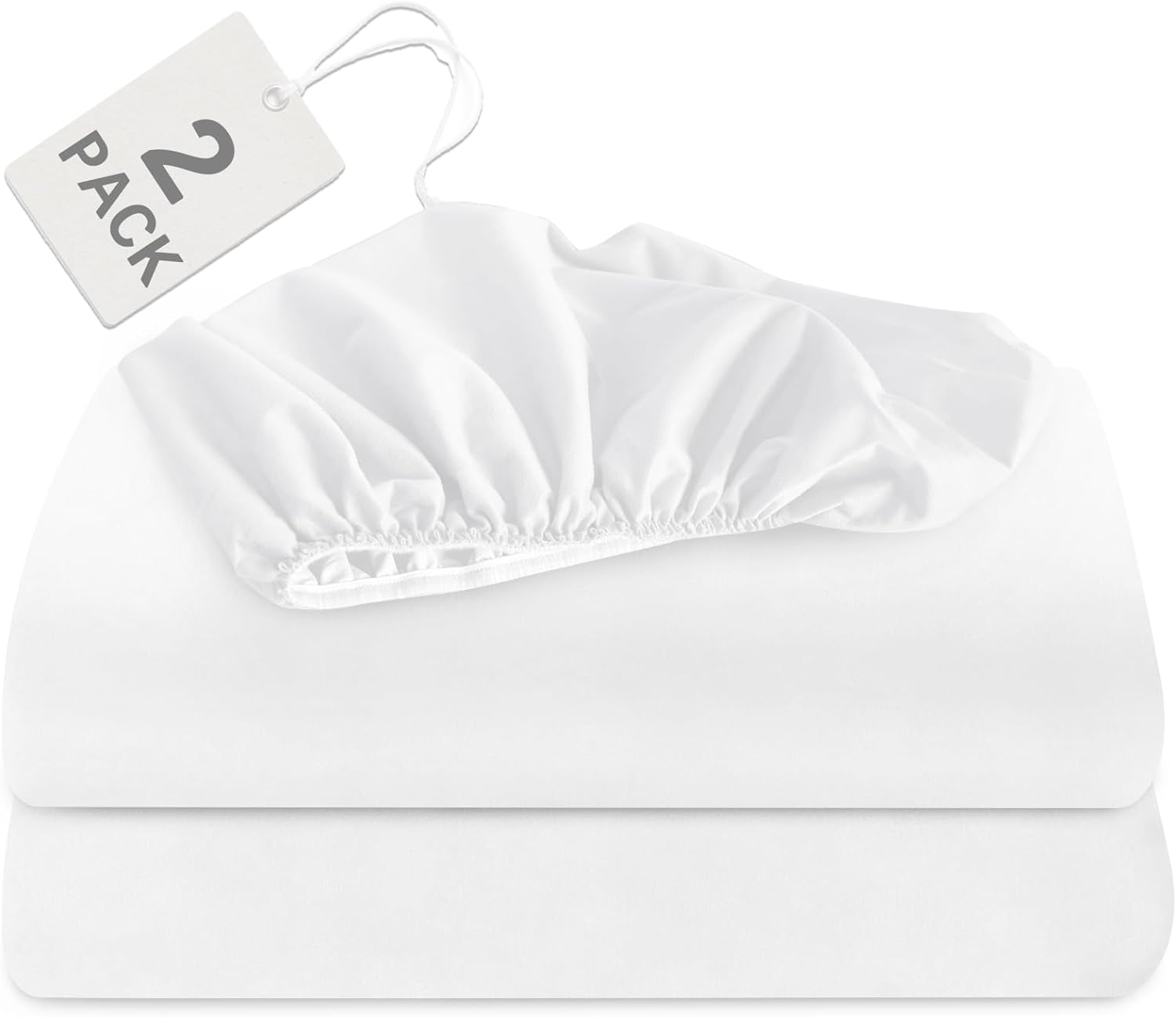 Twin Size Fitted Sheets 2 Pack with Deep Pocket Up to 14", Shrinkage & Stain Resistant & Wrinkle Free, White - Biloban Online Store