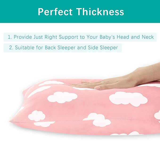 Toddler Pillow - 14" x 19", Multi-Use, Soft & Skin-Friendly, Pink Cloud