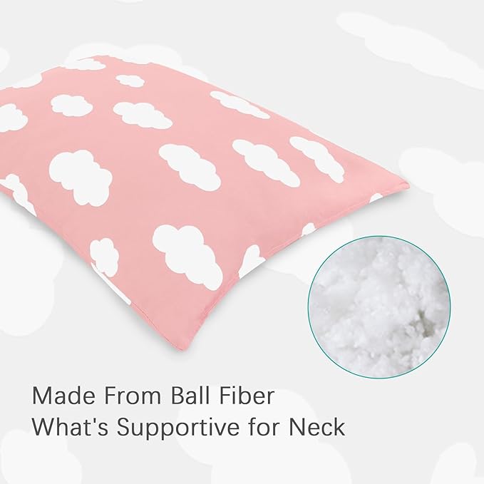 Toddler Pillow - 14" x 19", Multi-Use, Soft & Skin-Friendly, Pink Cloud