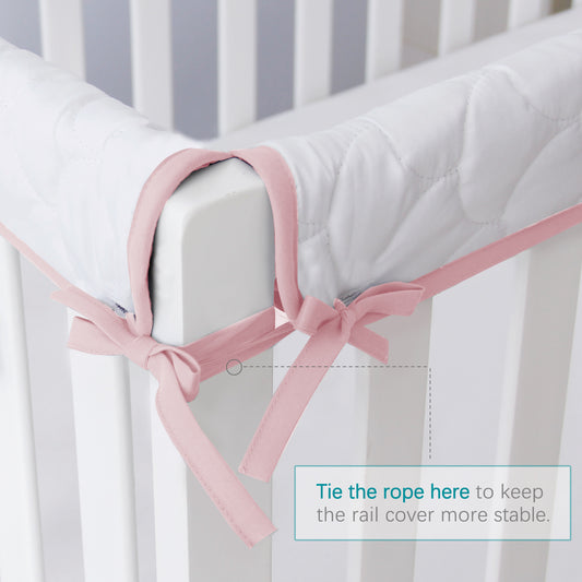 3 Pieces Crib Rail Cover - Protector Safe Teething Guard Wrap, Reversible, Fit Side and Front Rails, Pink