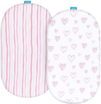 Bassinet Sheets - Fit Delta Children Sweet Dreams Bassinet, 2 Pack, 100% Jersey Cotton, Pink & White - Biloban Online Store