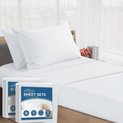 Cot Sheet Set - 2 Pack, 4 Pieces, 30" x 75" x 9", Cot Fitted Sheets for Narrow Twin/Camp Bunk/Rvs Bunk/Guest Beds/Trifold Mattress, White - Biloban Online Store