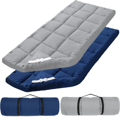 Quilted Cot Mattress Topper - 75" x 30", 2 Pack, Soft and Thicker Cot Pad Only, for Camping Cot/Rv Bunk/Narrow Twin Beds, Navy & Grey - Biloban Online Store