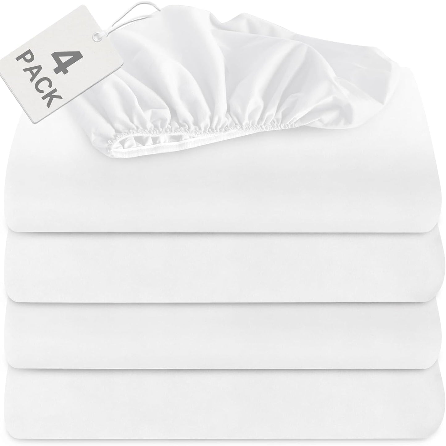 Twin Size Fitted Sheets 4 Pack with Deep Pocket Up to 14", Shrinkage & Stain Resistant & Wrinkle Free, White - Biloban Online Store