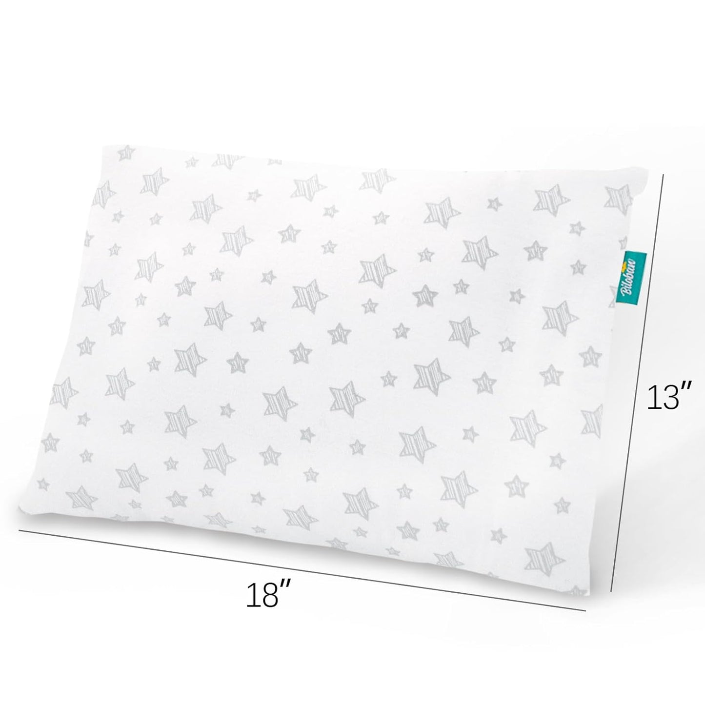 Toddler Pillow Quilted with Pillowcase - 2 Pack, 13" x 18", 100% Cotton, Ultra Soft & Breathable, White Stars