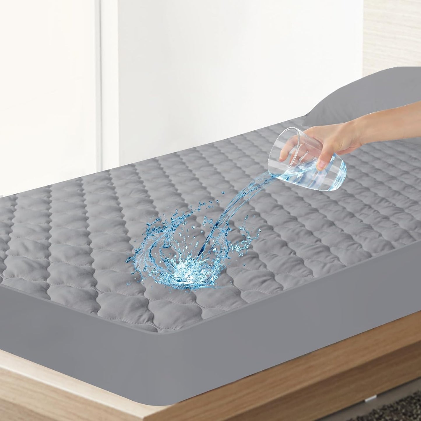 Waterproof Mattress Protector Quilted Twin & Full Size, Breathable & Noiseless Mattress Pad Cover, Fitted with Deep Pocket, Grey - Biloban Online Store