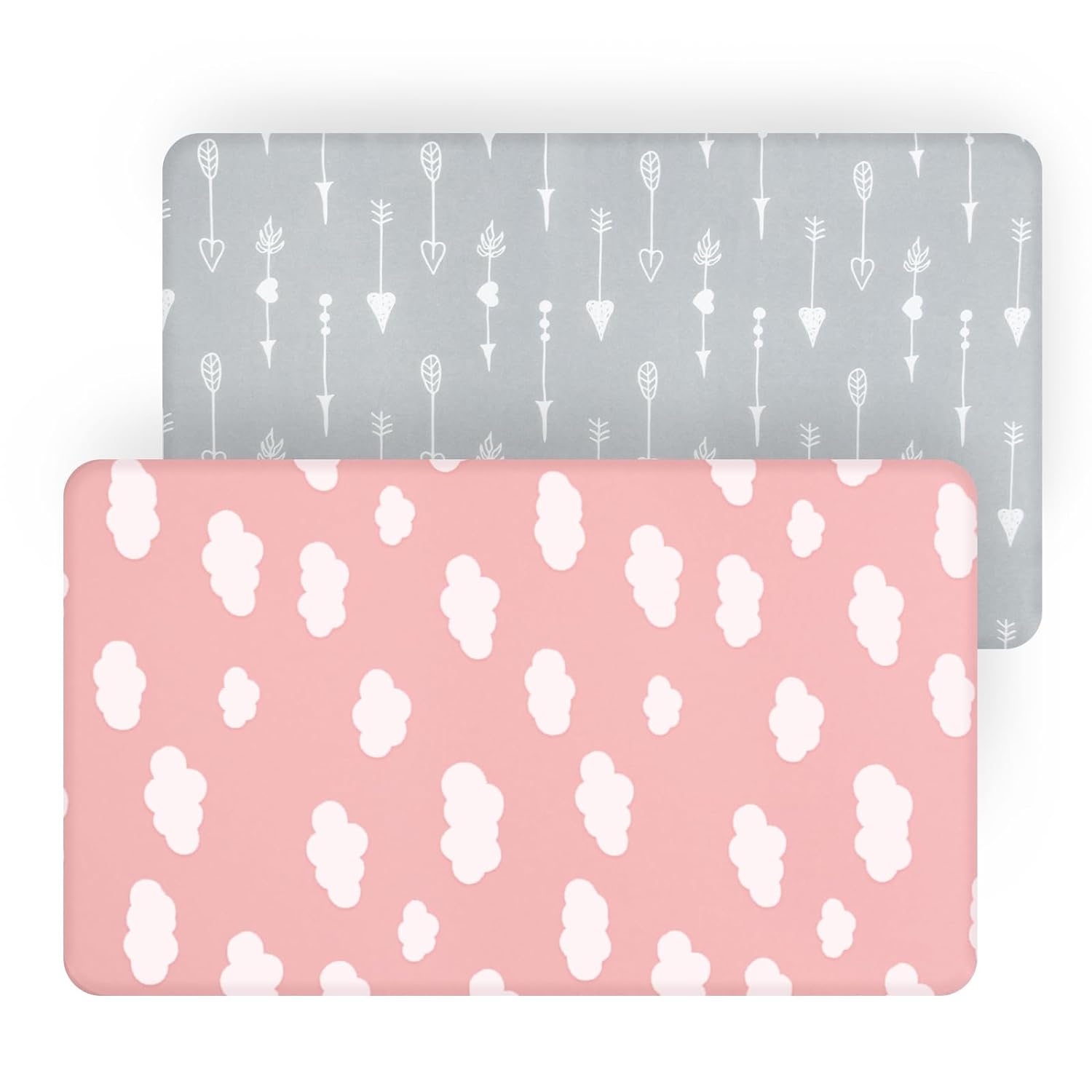 Pack n Play Sheet | Mini Crib Sheet - 2 Pack, Ultra Soft Microfiber, Fits Graco Pack and Play, PInk Cloud & Grey Arrow, Preshrunk - Biloban Online Store