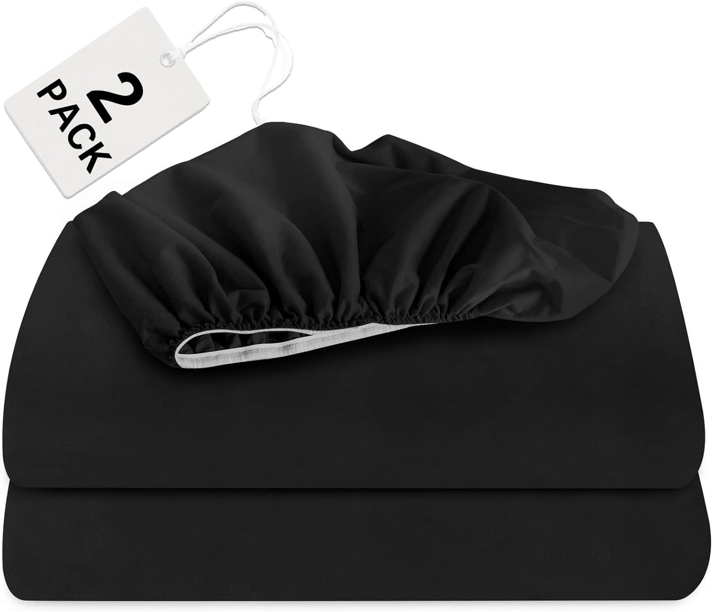 Twin Size Fitted Sheets 2 Pack with Deep Pocket Up to 14", Shrinkage & Stain Resistant & Wrinkle Free, Black - Biloban Online Store