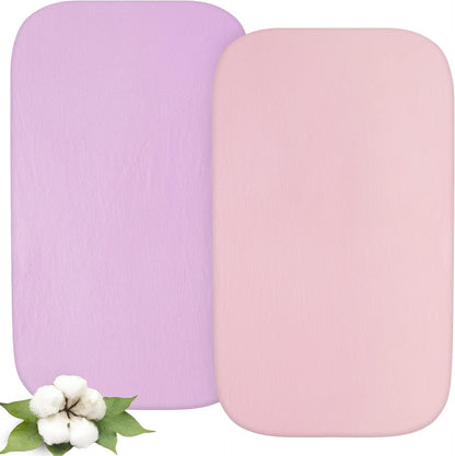 Bassinet Sheets - Fit SnuzPod 4 Bedside Crib, 2 Pack, 100% Organic Cotton, Pink & Purple - Biloban Online Store