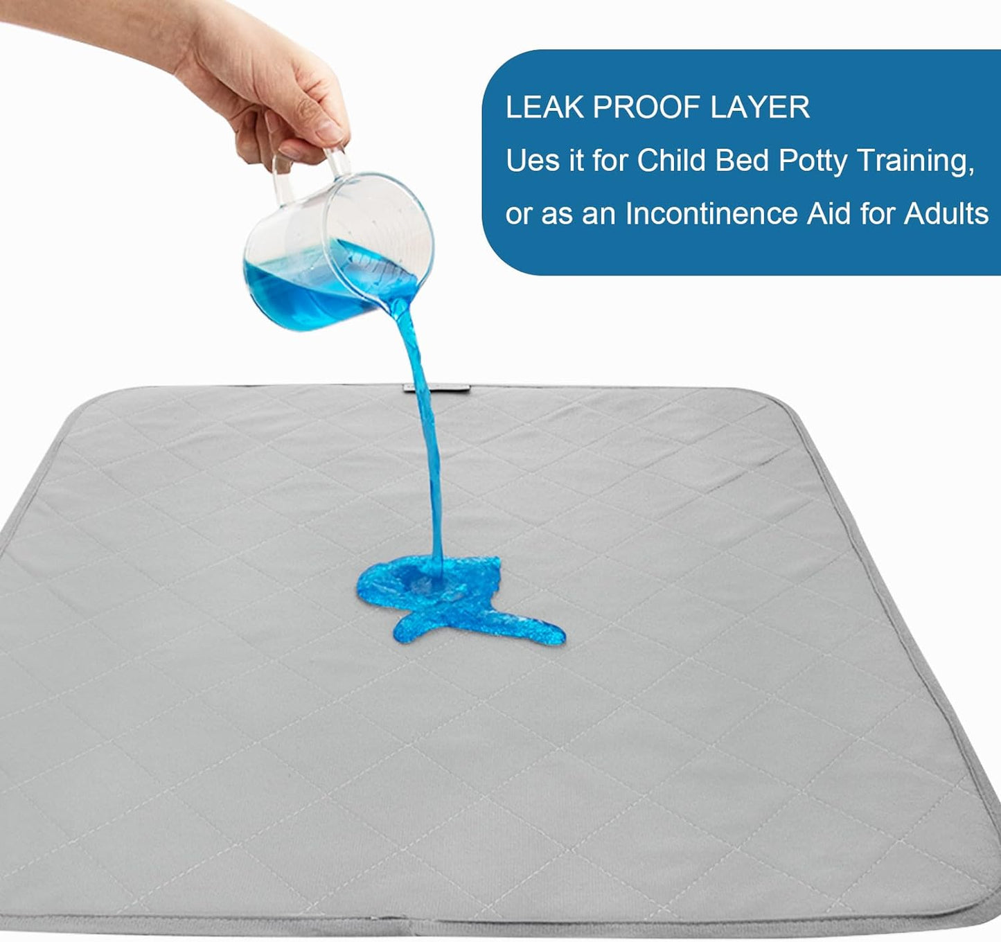 Washable Reusable Bed Pad - 22" x 21", Incontinence Underpads, Waterproof Chuck Pads, Seat Protector with Non-slip Back for Adults, Elderly, Kids and Pets, Machine Washable