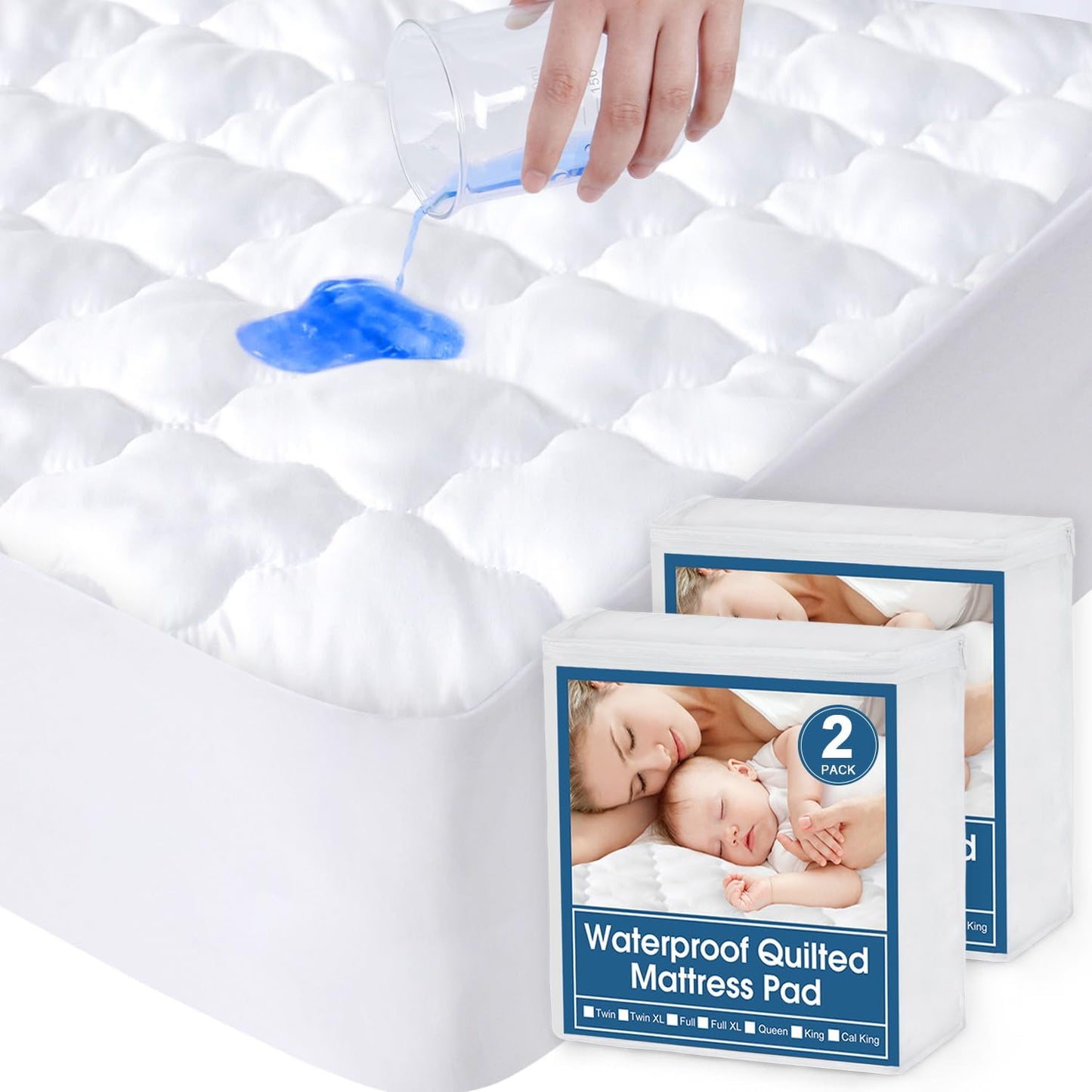 2 Pack Waterproof Mattress Protector Quilted, Breathable & Noiseless Mattress Pad Cover, Fitted with Deep Pocket - Biloban Online Store