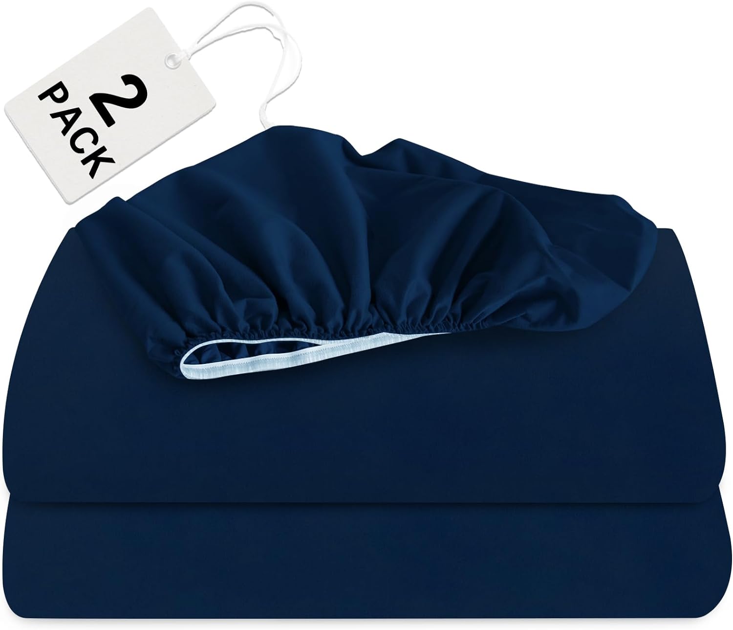 Twin Size Fitted Sheets 2 Pack with Deep Pocket Up to 14", Shrinkage & Stain Resistant & Wrinkle Free, Navy - Biloban Online Store