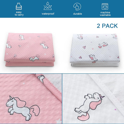 Splat Mat - 2 Pack, Waterproof, For Under High Chair & Arts & Crafts & Eating Mess, Anti-Slip & Reusable & Portable, Pink & White Horse