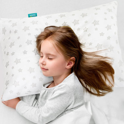 Toddler Pillow with Pillowcase - 14" x 19", 100% Cotton, Multi-Use, Ultra Soft & Breathable, White Star