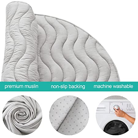 Muslin Baby Play Mat - Round 47'' x 47'', Padded Tummy Time Activity M