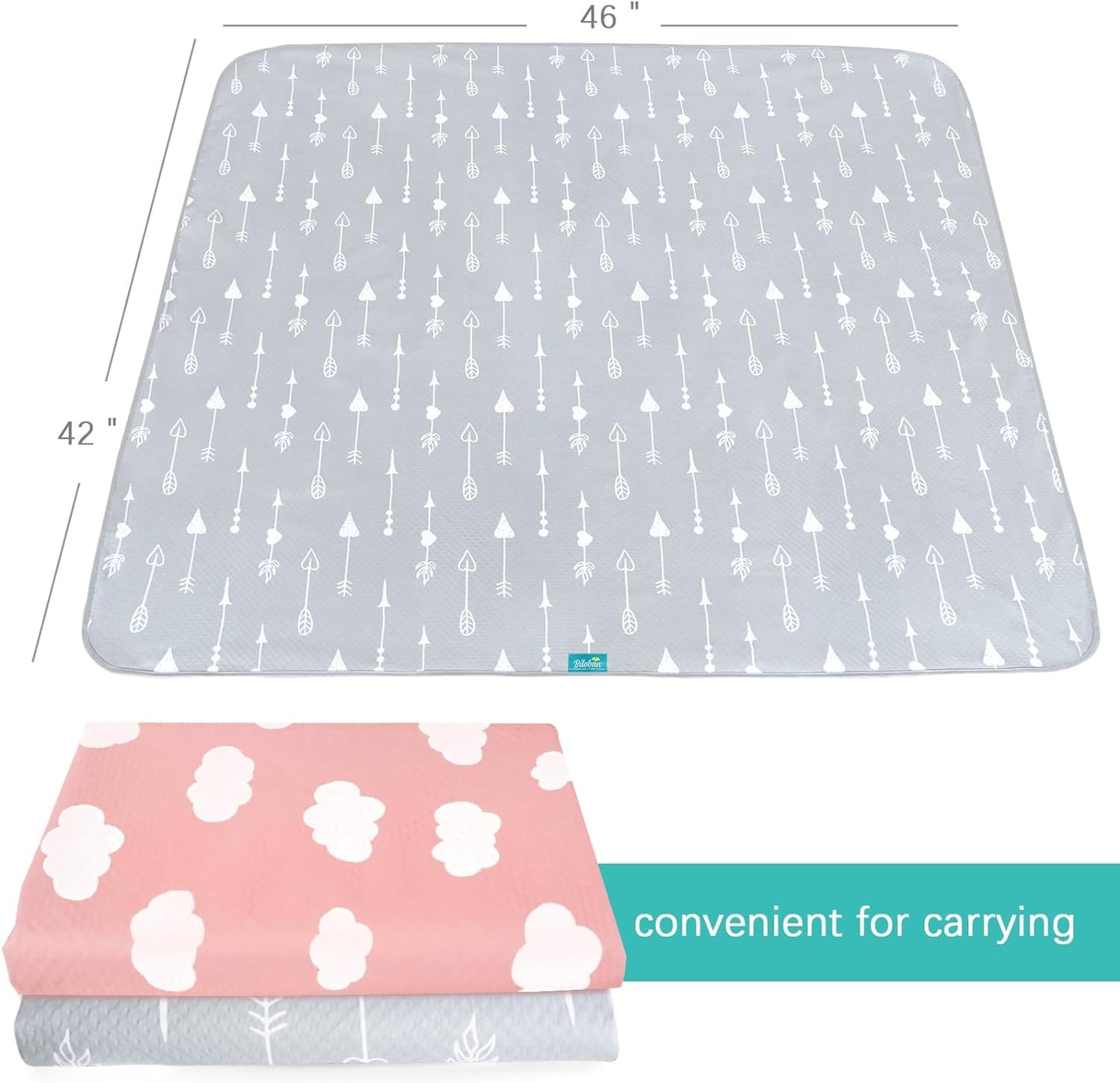 Splat Mat - 2 Pack, Waterproof, For Under High Chair & Arts & Crafts & Eating Mess, Anti-Slip & Reusable & Portable, Grey Arrow & Pink Cloud