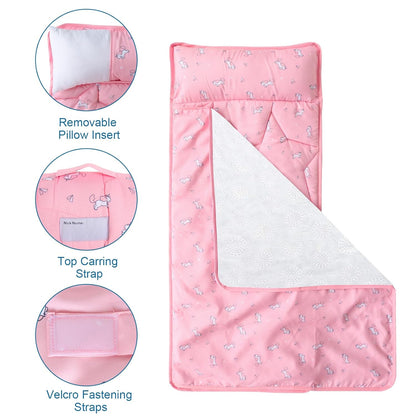 2 Pack Toddler Nap Mat with Pillow and Blanket 50" x 21", Nap Mat for Boys Girls Super Soft and Cozy, Kids Sleeping Bag for Preschool, Daycare, Toddler Sleeping Bag, Pink