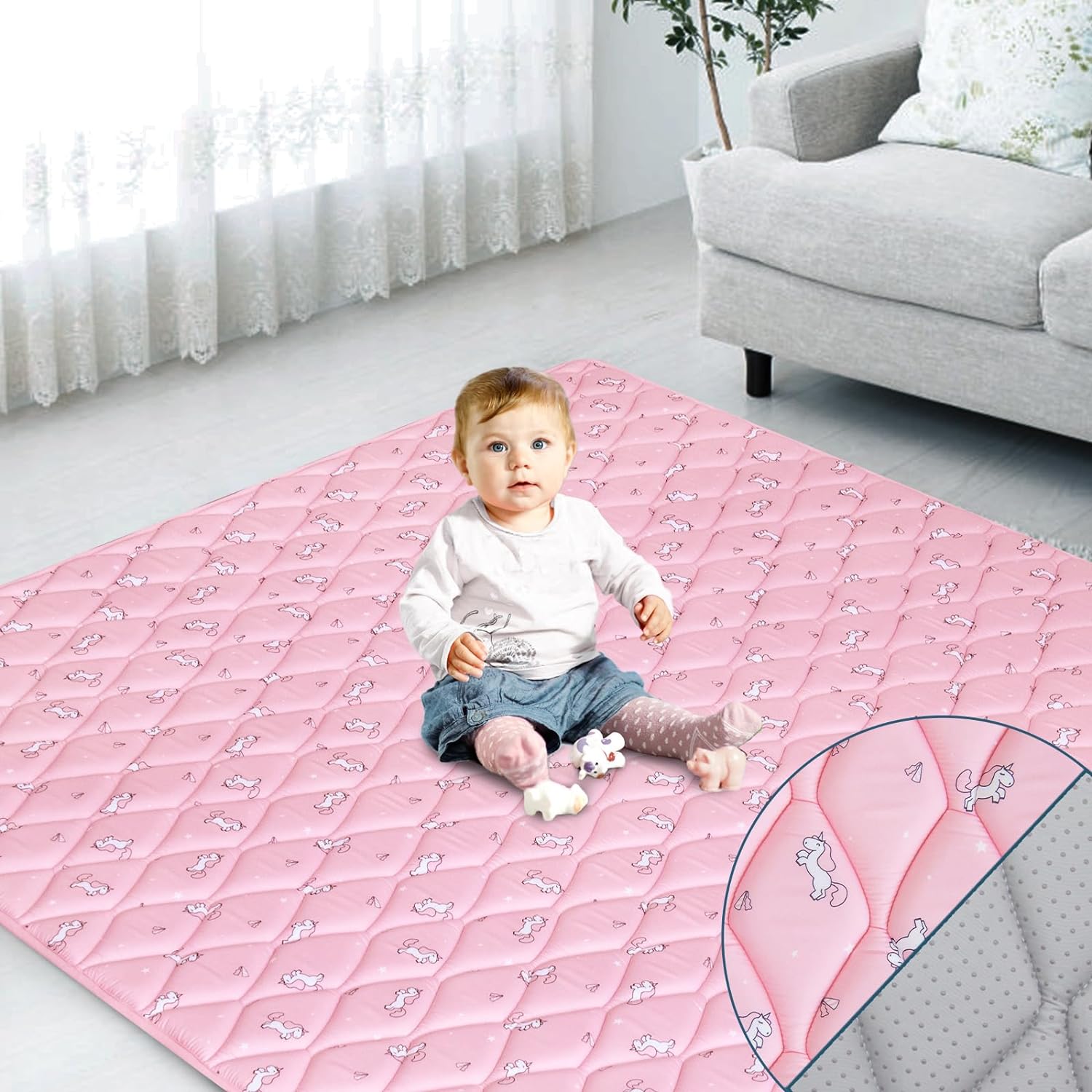 Premium Foam Baby Play Mat | Playpen Mat - Foldable & Non-Toxic Crawling Mat for Infant & Toddler, Pink Horse - Biloban Online Store