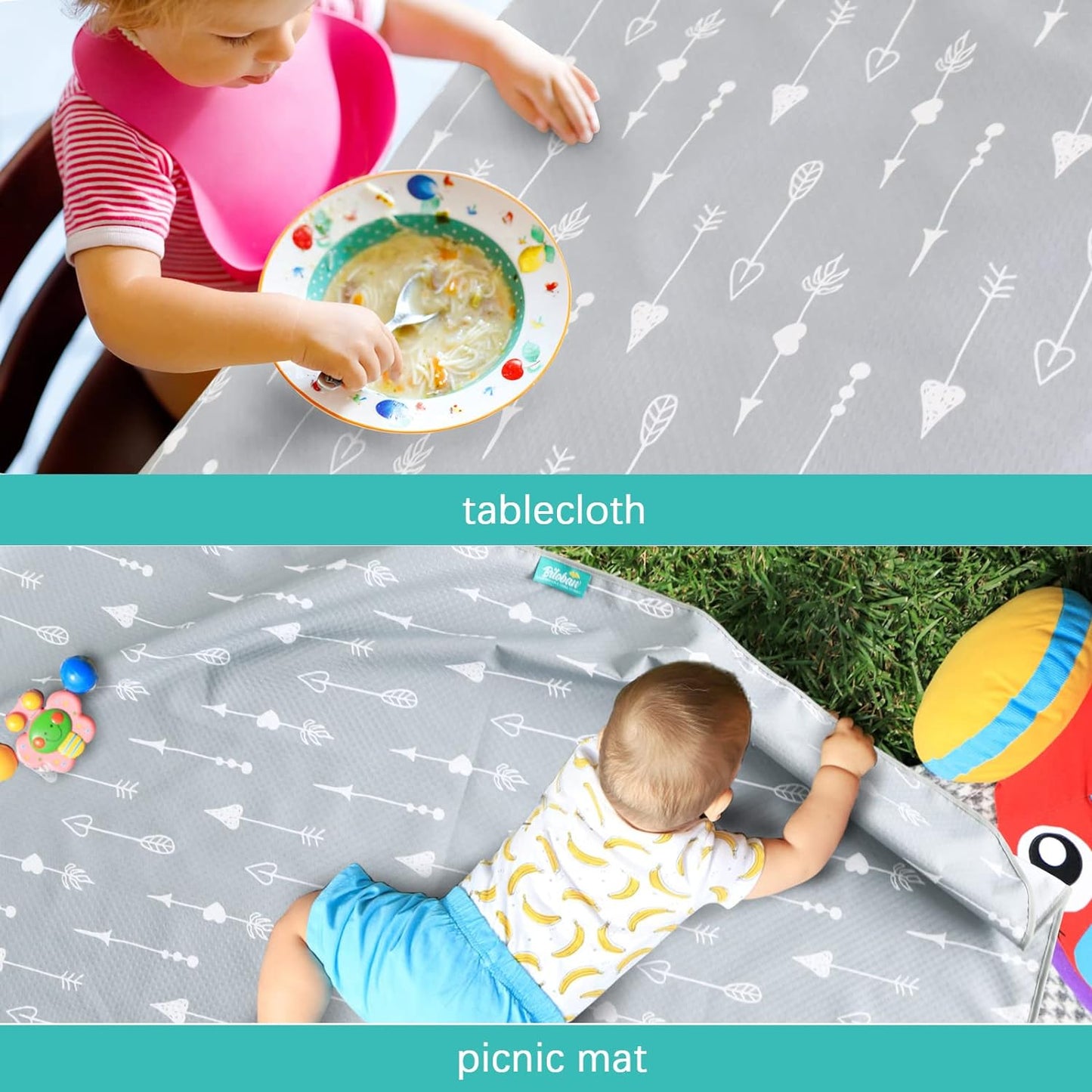 Splat Mat - 2 Pack, Waterproof, For Under High Chair & Arts & Crafts & Eating Mess, Anti-Slip & Reusable & Portable, Grey Arrow & Pink Cloud