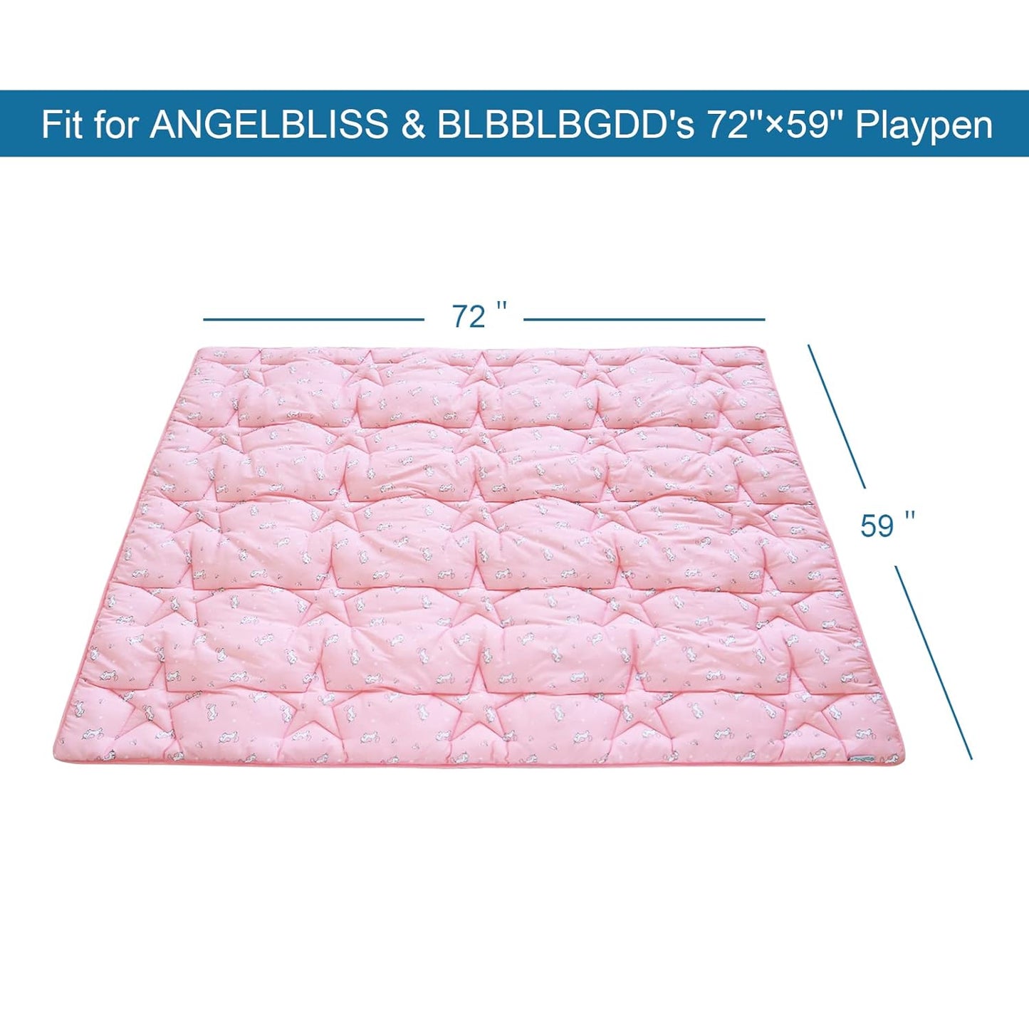 Baby Play Mat | Playpen Mat - 72'' x 59'', Thicker Padded Tummy Time Activity Mat for Infant & Toddler, Pink Horse