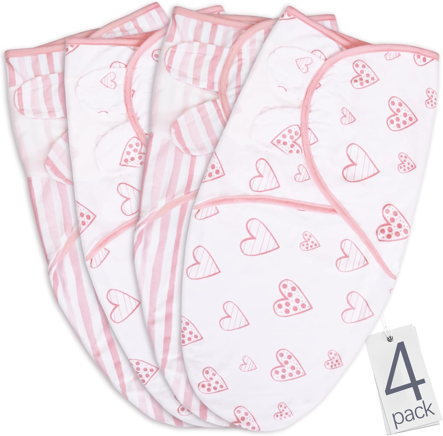 Baby Swaddles - for Newborn 0-3 Months, 4 Pack, 100% Organic Cotton, Pink  - Biloban Online Store