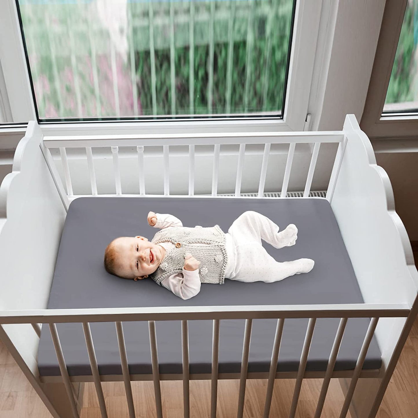 Mini Crib Sheet - 2 Pack, Ultra Soft Microfiber, Grey & Navy (38'' x 24'')