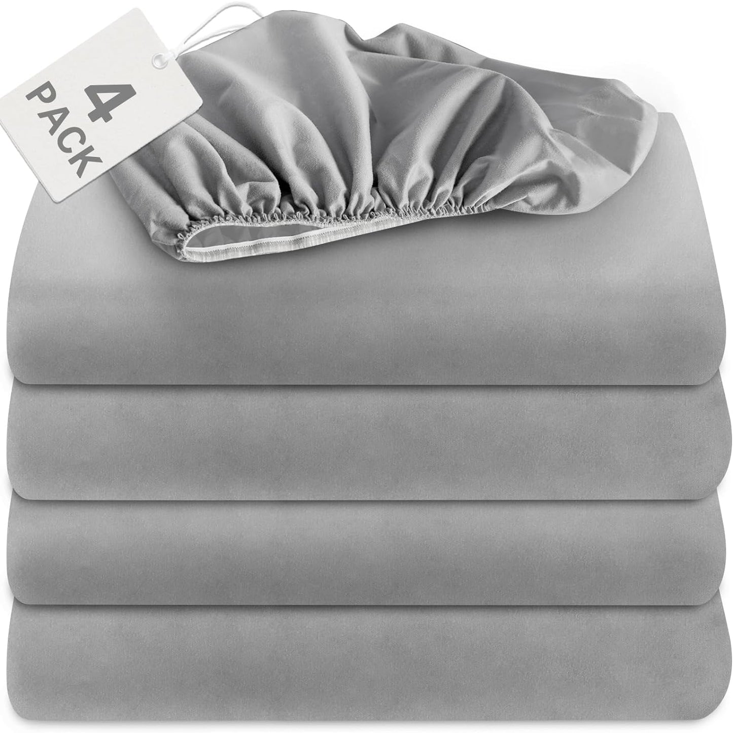 Twin Size Fitted Sheets 4 Pack with Deep Pocket Up to 14", Shrinkage & Stain Resistant & Wrinkle Free, Grey - Biloban Online Store