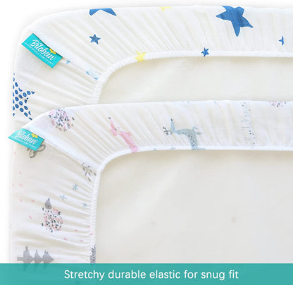 Muslin Bassinet Sheet - Fits Delta Children Close2Me Bedside Baby Bassinet, 2 Pack, Star & Fox