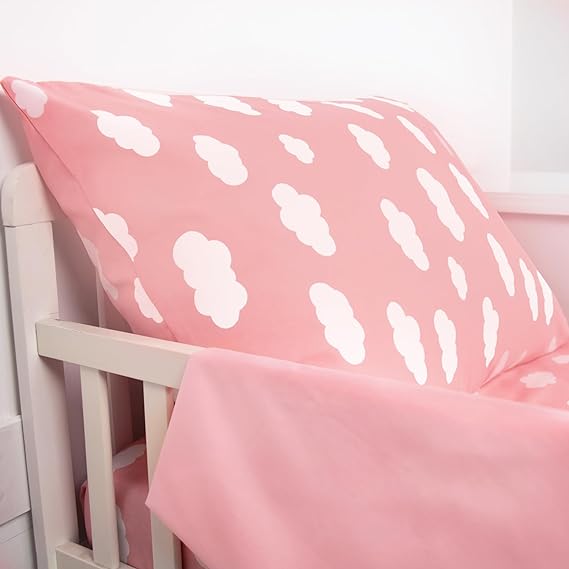 Toddler Bedding Set - 3 Pieces, Includes a Crib Fitted Sheet, Flat Sheet and Envelope Pillowcase, Soft and Breathable, Pink Cloud