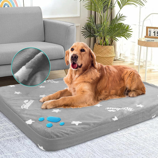 Waterproof Pet Bed with Removable Plush Flannel Cover, Large Memory Foam Dog Bed Washable Pet Mattress with Anti Slip Bottom, Indoor Outdoor Dog Mat for Sleeping, Grey - Biloban Online Store