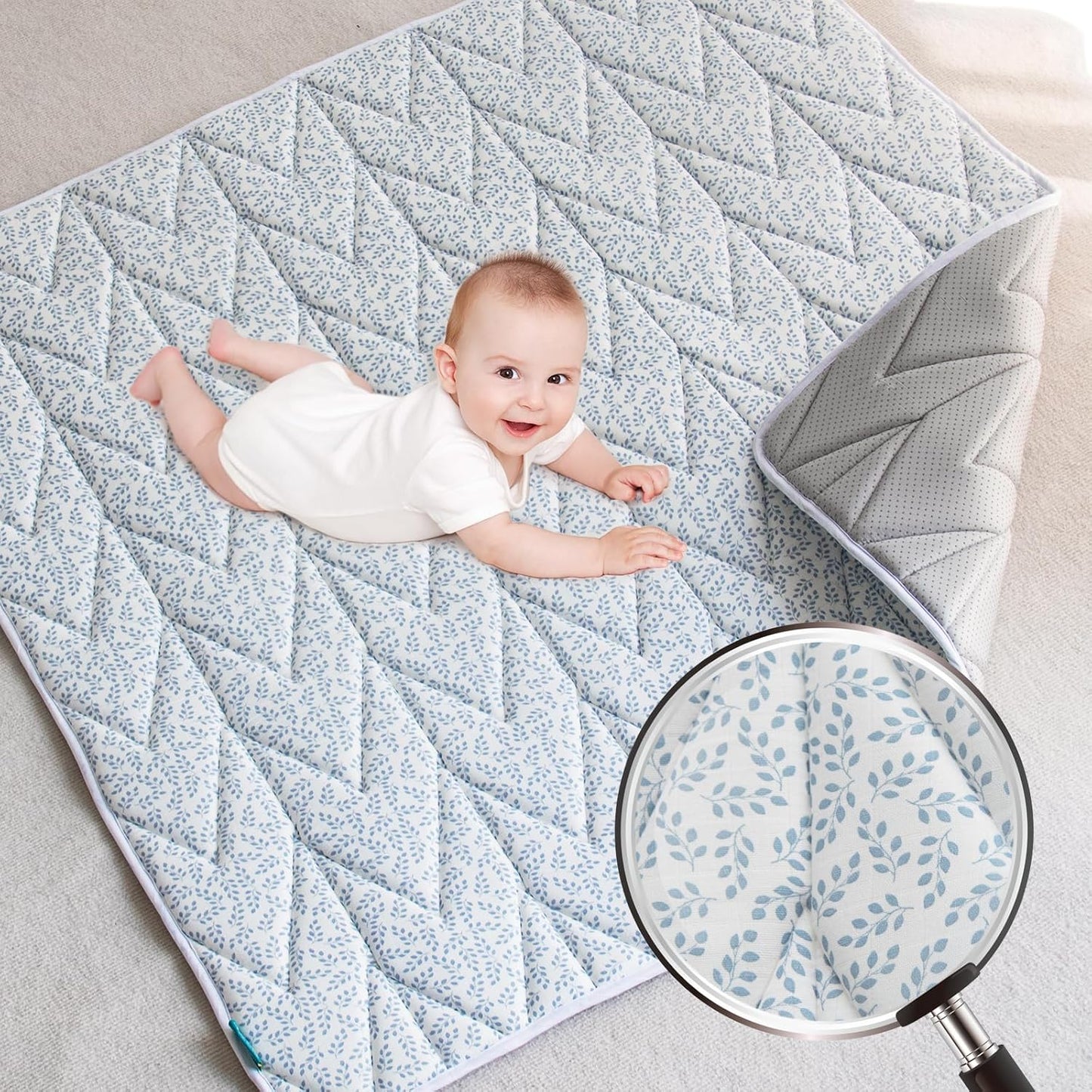 Muslin Baby Play Mat | Playpen Mat - Large Padded Foam Tummy Time Activity Mat for Infant & Toddler