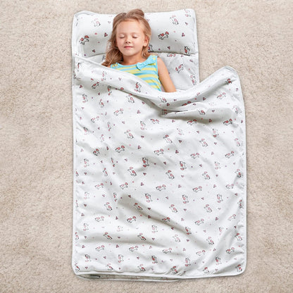 Toddler Nap Mat with Pillow and Blanket 50" x 21", Nap Mat for Boys Girls Super Soft and Cozy, Kids Sleeping Bag for Preschool, Daycare, Toddler Sleeping Bag, White Horse