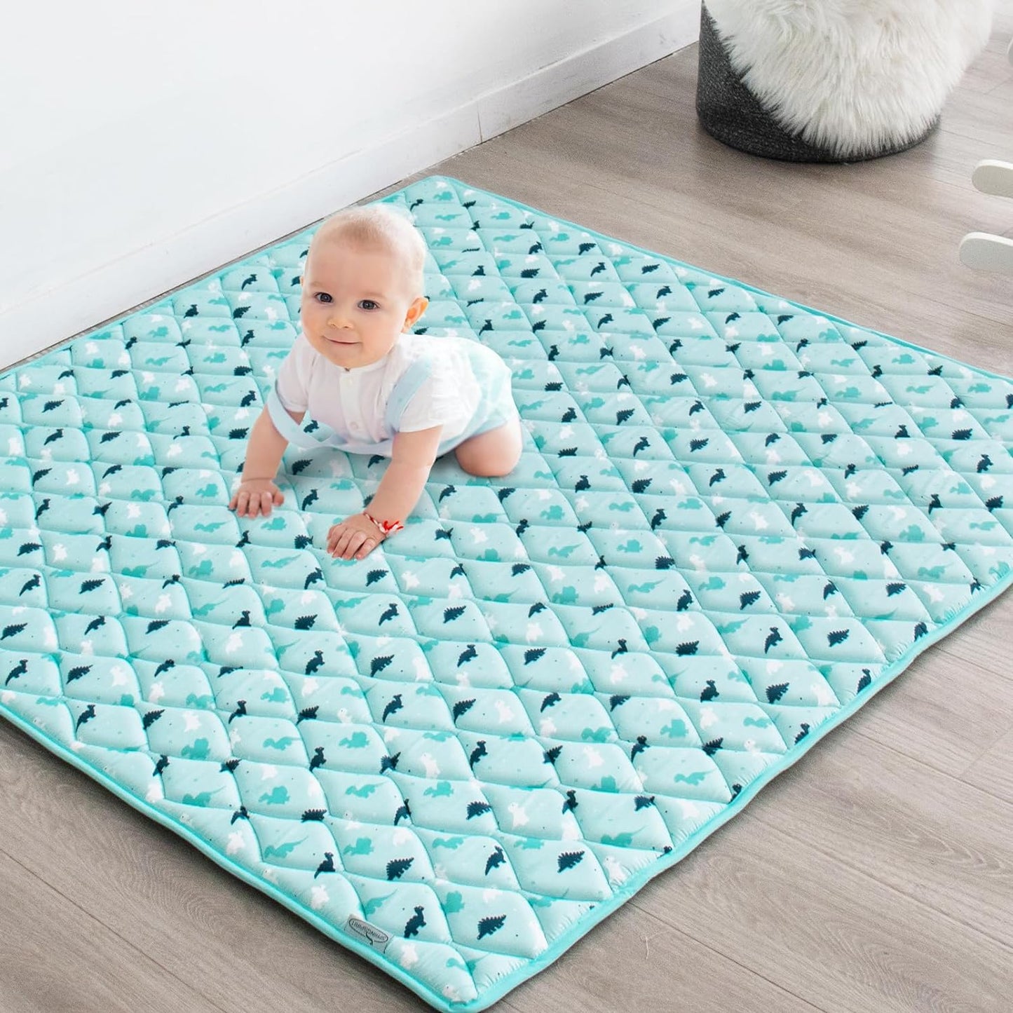 Premium Foam Baby Play Mat | Playpen Mat - Foldable & Non-Toxic Crawling Mat for Infant & Toddler, Aqua Dinosaur - Biloban Online Store