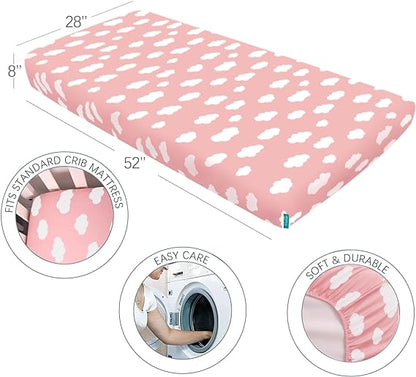 Toddler Bedding Set - 3 Pieces, Includes a Crib Fitted Sheet, Flat Sheet and Envelope Pillowcase, Soft and Breathable, Pink Cloud