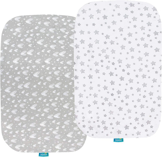 Bassinet Sheets - Fit Ihoming Bedside Bassinet, 2 Pack, 100% Jersey Cotton, Grey & White - Biloban Online Store
