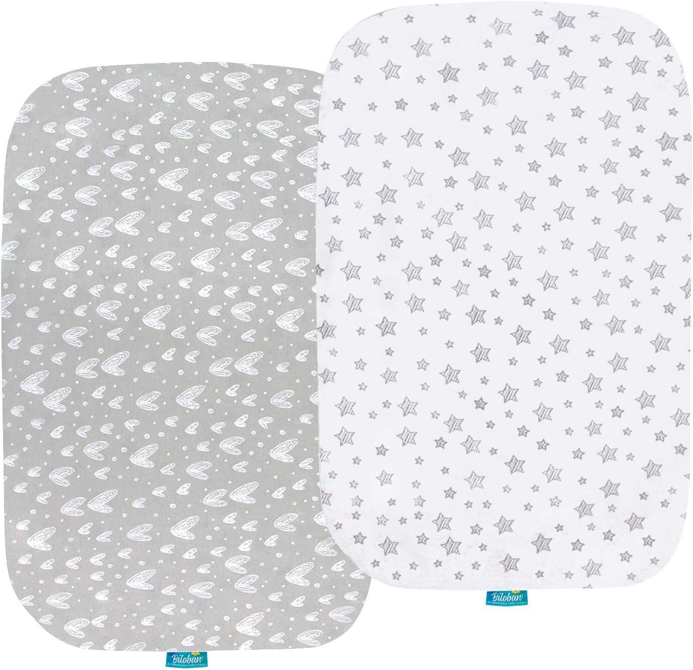 Bassinet Sheets - Fit Dream On Me Karley Bassinet, 2 Pack, 100% Jersey Cotton, Grey & White - Biloban Online Store