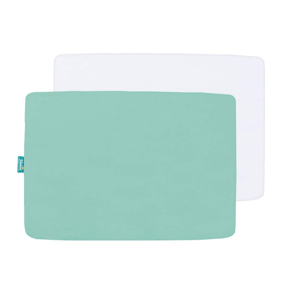 Pack n Play Sheet | Mini Crib Sheet - 2 Pack, Ultra Soft Microfiber, Fits Graco Pack and Play, Aqua & White, Preshrunk - Biloban Online Store