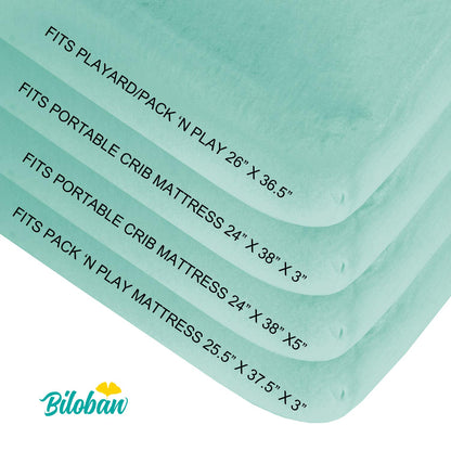 Mini Crib Sheets Fitted, 2 Pack Portable Playard Pack N Play Sheet, Ultra Soft Microfiber Pack and Play Sheets, White & Aqua, Preshrunk - Biloban Online Store