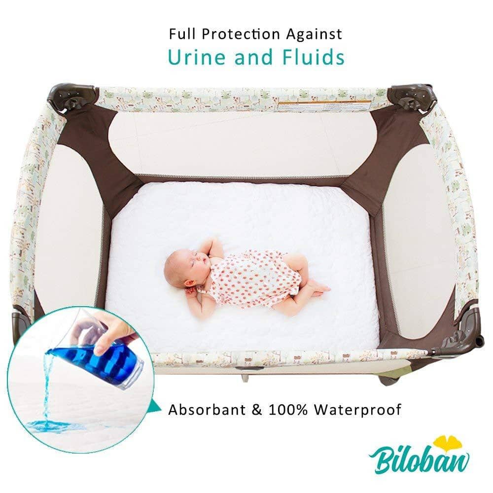 Mattress Protector for Pack N Play Waterproof, Premium Quilted Pack N Play Sheets/Playard Sheet Cover 39 x 27 Fits for Baby Foldable and Playard